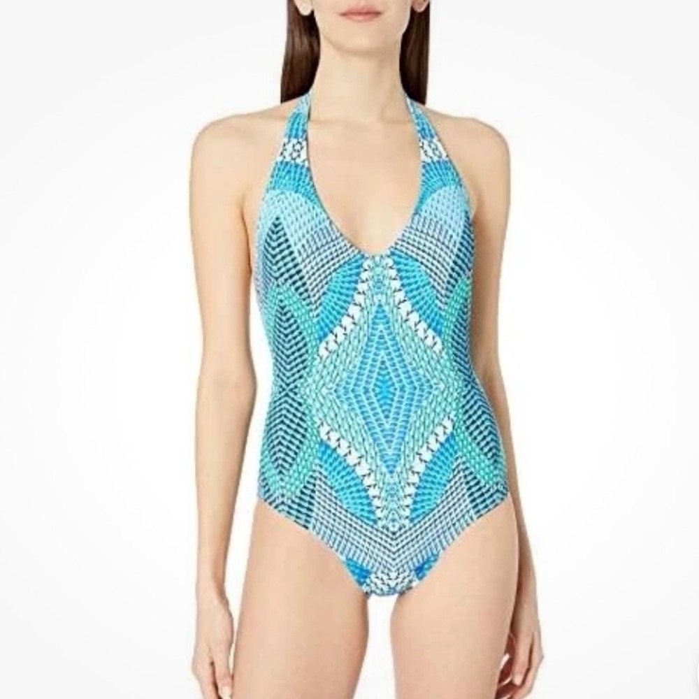 ECHO New York Havana Geometric Halter One-Piece Swimsuit